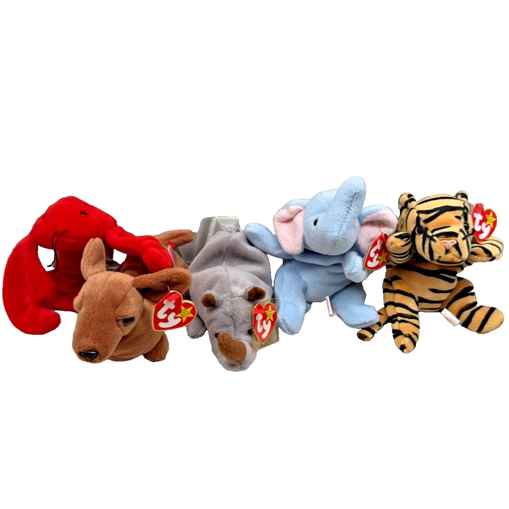 Set of 5 Beanie Babies: Pinchers, Weenie, Stripes, Peanut, Spike all NWT